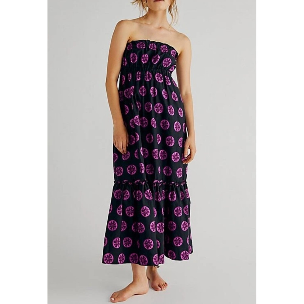 Free People Leanna Tropical Medallion Tube Maxi Dress, Black Purple,M - Picture 2 of 12